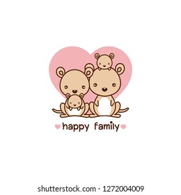 Happy animal family. Dad mom and  baby kangaroo cartoon vector illustration.