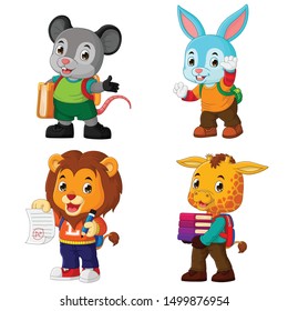 happy animal go to school collection set