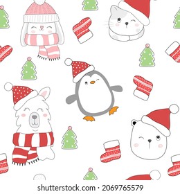 Happy animal playing at Christmas day. Animal flat clipart. Modern poster for prints, kids cards, t-shirts.