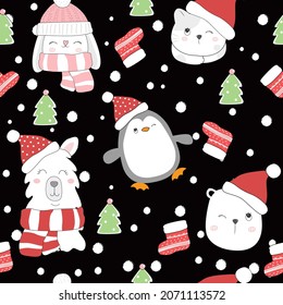 Happy animal playing on Christmas day. Animal flat clipart. Modern poster for prints, kids cards, t-shirts.