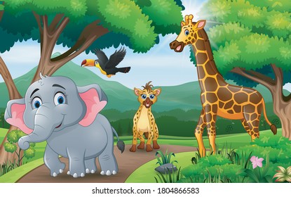 Happy animal walking along the forest