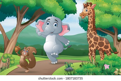 Happy animal walking along the forest