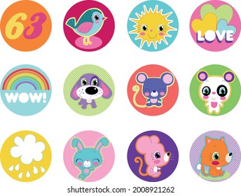 Happy animals in circle love, sun, bird vector design