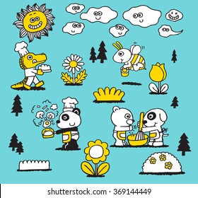 Happy animals cooking in nature