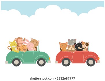 Happy animals. Cute animals drive open cars.
