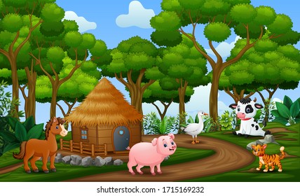 Happy animals enjoying at farm land