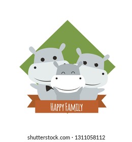 Happy Animals Family Illustration Hippos