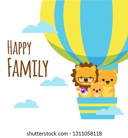 Happy Animals Family Illustration Lions