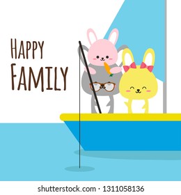 Happy Animals Family Illustration Rabbits