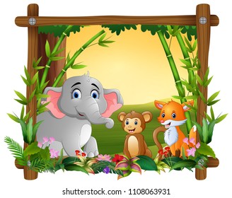 Happy animals in frame forest