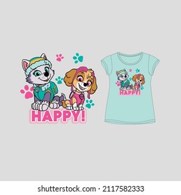 Happy Animals Girls T-shirt Design