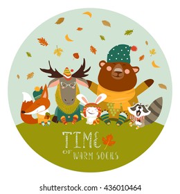 Happy animals meeting autumn