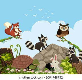 Happy Animals in the Nature illustration