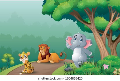 Happy animals on the forest road