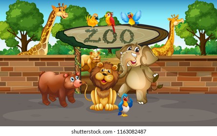 Happy animals in the zoo illustration