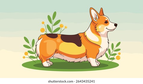 A Happy Animated Corgi Dog Surrounded By Flowers In A Green Pasture Scene