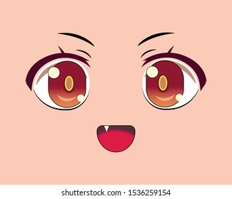 Happy anime face, vector image