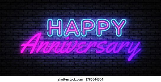 Happy Aniversary neon sign vector. Happy Aniversary Design template neon sign, light banner, nightly bright advertising, light inscription. Vector illustration