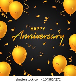 Happy Anniversary Balloons Typography Banner Background Illustration Poster Design Template Birthday Celebration For Greeting Cards