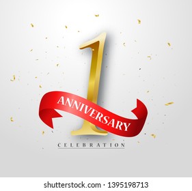 Happy Anniversary Banner Celebration Gold Confetti Stock Illustration ...