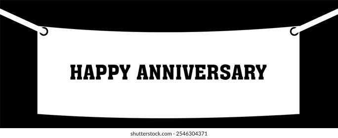 Happy Anniversary banner design. anniversary celebration vector. Happy anniversary vector lettering. Black textile banner on the ropes. Vector illustration.