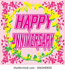 Happy Anniversary banner with flower frame and Copy Space Area. It is suitable for social media, websites, stores, web and others. vector backgrounds.