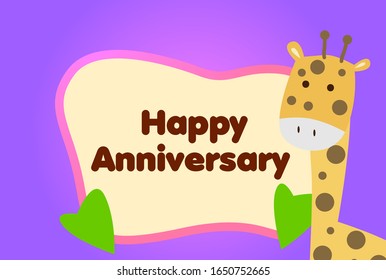 happy anniversary, beautiful greeting card background or template banner with cute baby animal character theme. vector design illustration