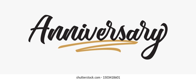 Happy Anniversary. Beautiful greeting poster calligraphy inscription black text word gold ribbon. Anniversary Hand drawn design. Handwritten modern brush lettering white background isolated vector