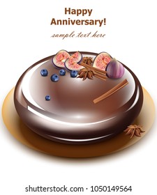 Happy Anniversary cake Vector. Sweet birthday dessert mirror glaze cakes