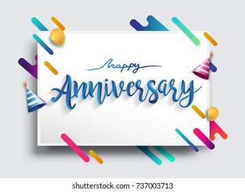 Happy Anniversary Calligraphy with Colorful Abstract Background Vector Design for Greeting Cards and Poster.