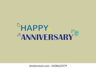 Happy Anniversary calligraphy hand lettering isolated on background. Hand drawn style design. Handwritten modern lettering. wedding anniversary celebration poster. Vector illustration. Eps file 96.
