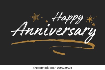 Happy Anniversary card. Beautiful greeting banner poster calligraphy inscription black text word gold ribbon. Hand drawn design. Handwritten modern brush lettering white background isolated vector