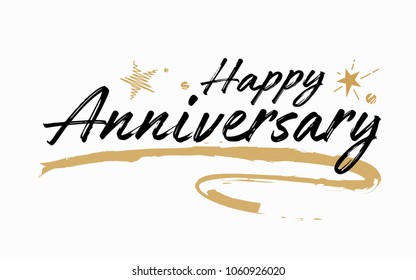 Happy Anniversary card. Beautiful greeting banner poster calligraphy inscription black text word gold ribbon. Hand drawn design. Handwritten modern brush lettering white background isolated vector