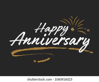 Happy Anniversary card. Beautiful greeting banner poster calligraphy inscription black text word gold ribbon. Hand drawn design. Handwritten modern brush lettering white background isolated vector