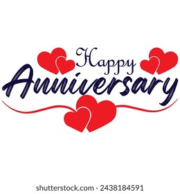 Happy Anniversary card. Beautiful greeting banner poster calligraphy inscription black text word gold ribbon. Hand drawn design. Handwritten modern brush lettering white background isolated vector