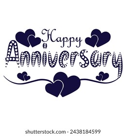 Happy Anniversary card. Beautiful greeting banner poster calligraphy inscription black text word gold ribbon. Hand drawn design. Handwritten modern brush lettering white background isolated vector