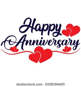 Happy Anniversary card. Beautiful greeting banner poster calligraphy inscription black text word gold ribbon. Hand drawn design. Handwritten modern brush lettering white background isolated vector