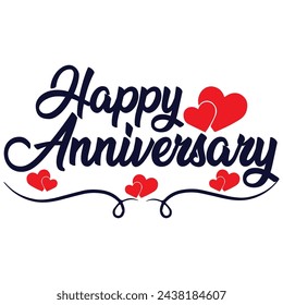 Happy Anniversary card. Beautiful greeting banner poster calligraphy inscription black text word gold ribbon. Hand drawn design. Handwritten modern brush lettering white background isolated vector