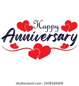 Happy Anniversary card. Beautiful greeting banner poster calligraphy inscription black text word gold ribbon. Hand drawn design. Handwritten modern brush lettering white background isolated vector