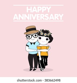 Happy Anniversary Card Character illustration