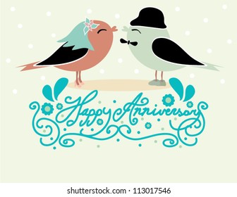 Happy  Anniversary Card Design with birds