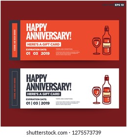 Happy Anniversary Card with Wine Illustration