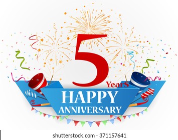 Happy Anniversary celebration with fireworks and confetti