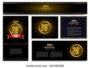 happy anniversary design card template package with golden elegant style
