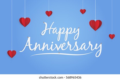 Happy Anniversary Design with Paper Art Style can be used as Greeting Card