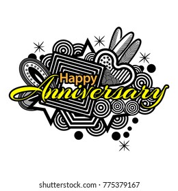 Happy Anniversary doodles. Vector Illustration on white background