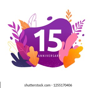 Happy Anniversary - fantasy leaves background with number, concept of celebration, birthday, event banner design