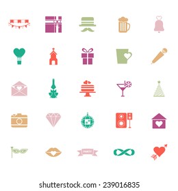 Happy anniversary flat color icons on white background, stock vector