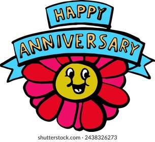 Happy Anniversary Flower Mascot Vector illustration