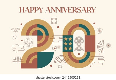 happy anniversary with geometric numbers in flat color concept. vector illustration